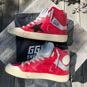 Red Golden Goose High Tops VCE 2.12 with Leopard Print Accents